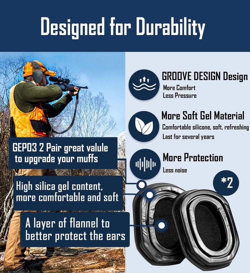 PROHEAR GEP03 2-Pack Gel Ear Pads for Walker’s Razor Earmuffs, Soft Replacement Ear Cups with Sealed Bottom for Noise Isolation - Image 2